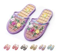 Chinese Slippers for Women, Mesh Bamboo Flats Floral Slippers, Breathable Home Comfort Chinese Style Sandal Womens (Purple, Adult, Women, 2.5, Numeric, UK Footwear Size System, Medium)