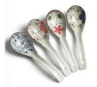 Chinese Soup Spoons, 4 Pcs Ceramic Ramen Spoons, Japanese Retro Style Asian Soup Spoons for Ramen Pho Cereal Wonton Dumpling Miso