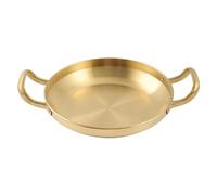 Chinese Stainless Steel Pan, Gold Flat Bottom Paella, Double Ear Fry Pan, Serving Pan with Metal Handle for Home Kitchen Use, Golden, 28cm