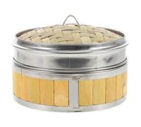 Chinese Steamer Basket with Lid, Stainless Steel and Wood | Gentle Cooking, Even Results, for Dumplings, Seafood, Leafy Vegetables, Commercial Kitchens, Beige Finish