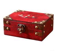 Chinese Storage Box, Vintage Wooden Box with Lock Antique Red Decorative, Minimalist Desktop Packaging Container(E)