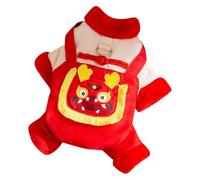 Chinese Style 4-Legged Pet Cotton Coat with Lion Dance and Dragon Pattern, Auspicious Festive Design, Thick Warm Thermal Winter Outfit for Indoor and Outdoor Wear(A,One Size)