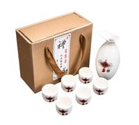 Chinese Style 7 Piece Sake Set, Traditional Japanese Style Ceramic Mug Set with 6 Sake Cups, 1 Sake Pot.High Quality Gift Box, Best Gift for Family