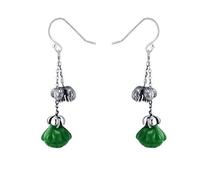 Chinese style ancient Earring,Elegant Occasions Je Sterling Silver Handmade Carved Lotus Flower Green Jade Dangle Drop Retro Earrings China Style Jewelry