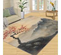 Chinese Style Area Rug, Landscape Painting Rugs for Living Room, Plum Bossom Bedroom Rug, Machine Washable Rugs for Sofa Kitchen Dining, Non-Slip Home Decor Carpet - 180x240 cm