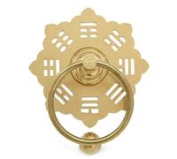 Chinese Style Bagua Brass Door Handle, Antique Beast Head Solid Wood Ring, Double Pull(Brass,16cm)