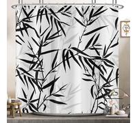 Chinese Style Bamboo 3D Shower Curtain 90 x 180 cm, Anti-Mould Washable Quick-Drying Ink Wash Bathroom Curtain with 8 Hooks, Modern Wet Room Decor A.667