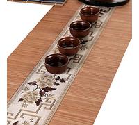 Chinese Style Bamboo Embroidered Table Runner, Natural Handwovwn Placemat，Waterproof Tea Mat For Home Dining Table Mat, Non-slip/Insulation/Wipe Clean(Size:30×180cm,Color:Beige)