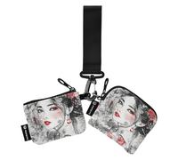 Chinese Style Beauties Women's Change Wallet Card Cases Small Detachable Zipper Cash Coin Purse with Wristlet Strap for Women 2 Packs tarjetero para tarjetas de credito
