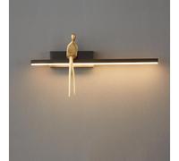 Chinese style brass wall sconce light with seated statue sculpture, retro long strip wall lamp in front of the mirror, warm environment lighting for corridors, bedrooms, and living rooms (Black L31cm)