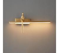 Chinese style brass wall sconce light with seated statue sculpture, retro long strip wall lamp in front of the mirror, warm environment lighting for corridors, bedrooms, and living rooms (Brass L31cm)