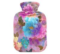 Chinese Style Butterflies Flowers Purple hot Bottle Water Bag with Soft Cover, 2L Warm Compress for Tummy Warmer, Hand Feet Warmer