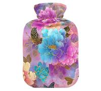Chinese Style Butterflies Flowers Purple hot Water Bottle with Soft Cover, 2L Water Bottle Bag for Neck Shoulder Warmer