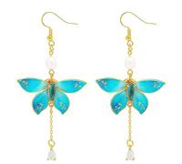 Chinese-style Butterfly Earrings, Intangible Cultural Heritage Tassel Drops, Mulberry Silk Hanfu Accessories, Elegant Vintage Blue Butterfly Wing Qipao Jewelry,Luxurious Long Statement Earrings