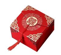 Chinese Style Candy Box Traditional Elegant Design Spacious Handheld Paper Gift Container For Wedding Party Celebration Red 6.5x6.5x4.5cm (Type 3 Small [6.5x6.5x4.5 Cm/2.6x2.6x1.8in])