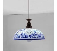 Chinese Style Ceramic Chandelier E27 1-lamp Five-Color Blue and White Porcelain Lamp Shade Pendent Tea House Dining Table Ceiling, Luxury