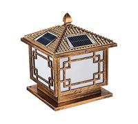 Chinese Style Column Head Lamp Aluminum Shade Lawn Exterior Floor-Standing Acrylic Black Post Cap Light E27 Base - Landscape Decoration Pillar Lights for Patio Villa Garden Gate Street (Brass 15.7in*