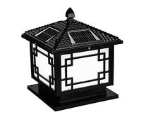 Chinese Style Column Head Lamp Aluminum Shade Lawn Exterior Floor-Standing Acrylic Black Post Cap Light E27 Base - Landscape Decoration Pillar Lights for Patio Villa Garden Gate Street (Black 15.7in*