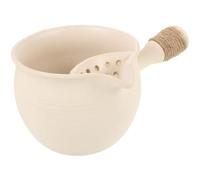 Chinese Style Crude Pottery Infuser Teapot with Side Handle for Tea | Beige Stoneware Construction, Removable Filter, Controlled Pouring, Ergonomic Linen Wrapped Grip, Suitable for Medicinal Tea