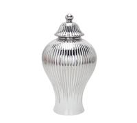 Chinese Style Decorative Jar Modern Ginger Jar Storage Vase With Lid Decorative Tabletop Collectible Large Capacity Home Decor Ceramic Flower Display(Silver,20 * 42cm)
