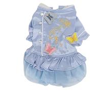 Chinese Style Dog Cheongsam, Small Dog Tang Suit Costume, Embroidered Pet Skirt for Spring Summer, Polyester Puppy Cat Dress with Snap Buttons for Holiday Parties (M)