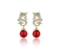 Chinese Style Dragon Earrings Vintage Punk Animal Totem Earrings Dainty Cubic Zirconia Pearl Dragon Statement Earrings Personalized Dragon Prom Jewelry for Women, Zinc, No Gemstone
