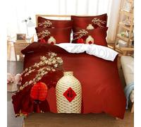 Chinese Style Duvet Cover Double 3D Printed Asian Oriental Bedding Set 3 Piece Soft Microfibre Quilt Cover 200x200 cm and 2 Pillowcases 50x75 cm with Zipper H2430