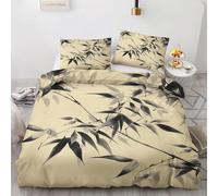 Chinese Style Duvet Cover Single Asia Bedding Quilt Cover 2 Pcs, 3D Bamboo Print Reversible Bedding Set Ultra Soft Brushed Microfiber Bed Set Bedroom Decor, 1 Pillowcase b1717