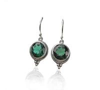 Chinese Style Eardrop 925 Silver Women's round Facet Thai Silver Green Crystal Earrings Sterling Silver Jewelry Korean Earrings As Shown, LJBLEUSK