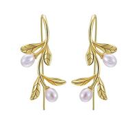 Chinese Style Eardrop Earrings Dew Leaf Sterling Silver Natural Pearl S925 Women's Earrings Design Retrofoil, LJBLEUSK