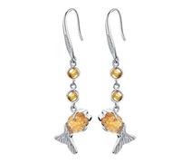 Chinese Style Eardrop Earrings Natural Gems Tourmaline S925 Sterling Silver Earrings Crystal Women Round Pearls Fish Earrings Yellow, LJBLEUSK, Argent