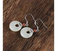 Chinese Style Eardrop S925 Concise Literary and Artistic Solid Silver Earrings Female Southern Red Agate Nephrite Security Loop Gold Earrings,