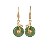 Chinese Style Eardrop S925 Gold Plated Sterling Silver Nephrite Jasper Security Loop Temperament Woman Symbol of Music Earrings As Shown, LJBLEUSK