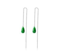 Chinese Style Eardrop S925 Silver Retro long Gland ear Line Water Drop Earrings in Jade Jiangnan Earrings Women's Classic, LJBLEUSK, Argent