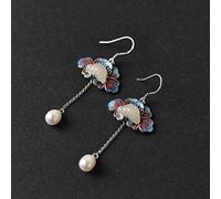 Chinese Style Eardrop S925 Silver Retro Mode Burnt Silver Blue Nephrite Peony Earrings Woman Pearl Earrings As Shown, LJBLEUSK