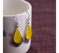 Chinese Style Eardrop S925 Silver Retro Thai Silver Earrings Women's Fashion Inscribed Chalcedony Marksai Stone Earrings Literary Featherschalcedony, LJBLEUSK