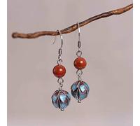 Chinese Style Eardrop S925 Silver Retro Woman Burnt Silver Blue Lotus Bud South Temperament Fashion Red Agate Earrings Thai Silver Earrings, LJBLEUSK