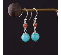 Chinese Style Eardrop S925 Silver Retro Woman Elegant Tianhe Stone Pearls round Gland Earrings in Southern Red Agate As Shown, LJBLEUSK