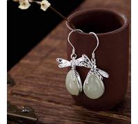 Chinese Style Eardrop S925 Sterling Silver Earrings Dragonfly Natural Nephrite Earrings Retro Personality Woman ear Jewelsas Shown, LJBLEUSK