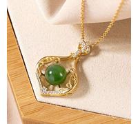 Chinese Style Eardrop S925 Sterling Silver Jasper Nephrite Pearl Round Gold Plated with Chain Set Chain Temperament Earrings Women Necklace, LJBLEUSK