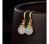 Chinese Style Eardrop S925 Sterling Silver Nephrite Round Gold Plated Pearl Earrings Woman's Earrings Retro Temperament Advanced Earrings, LJBLEUSK, Argent