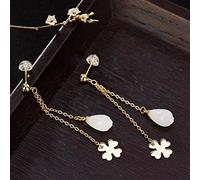 Chinese Style Eardrop S925 Sterling Silver Nephrite White Magnolia Earrings Woman Earrings Vintage Earrings Medium Length As Shown, LJBLEUSK