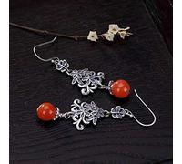 Chinese Style Eardrop S925 Sterling Silver Personality Osmanthus Retro Fragrant Sweet Natural Southern Red Agate Simple Earrings for Women As a Mount, LJBLEUSK