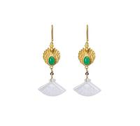 Chinese Style Eardrop S925 Sterling Silver Plated Gold Nephrite White Jade Temperament Open Peacock Female Earrings in the Shape of a Fan, LJBLEUSK, white