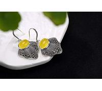 Chinese Style Eardrop S925 Sterling Silver Retro Fan Shaped Earrings Matching All Thai Women's Silver Earrings Chalcedoninechalcedoninej, LJBLEUSK