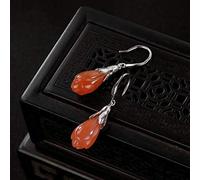 Chinese Style Eardrop S925 Vintage Sterling Silver Inset Natural Southern Agate Orchid Red Personality Earrings Female As Shown,