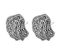 Chinese Style Earring S925 Sterling Silver Vintage Thai Silver Marcasite Simple Female Fan Shaped Earrings Earrings As shown