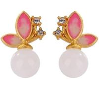 Chinese Style Earrings， Gold Plated S925 Silver with Natural White Jade Enamel Earrings for Women