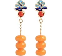 Chinese Style Earrings， S925 Silver and Gold Plated with Natural Beeswax Auspicious Clouds and Enamel Earrings Jade for Women