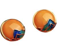 Chinese style earrings， S925 Silver And Gold Plated With Natural Beeswax Round Enamel Earrings for Women